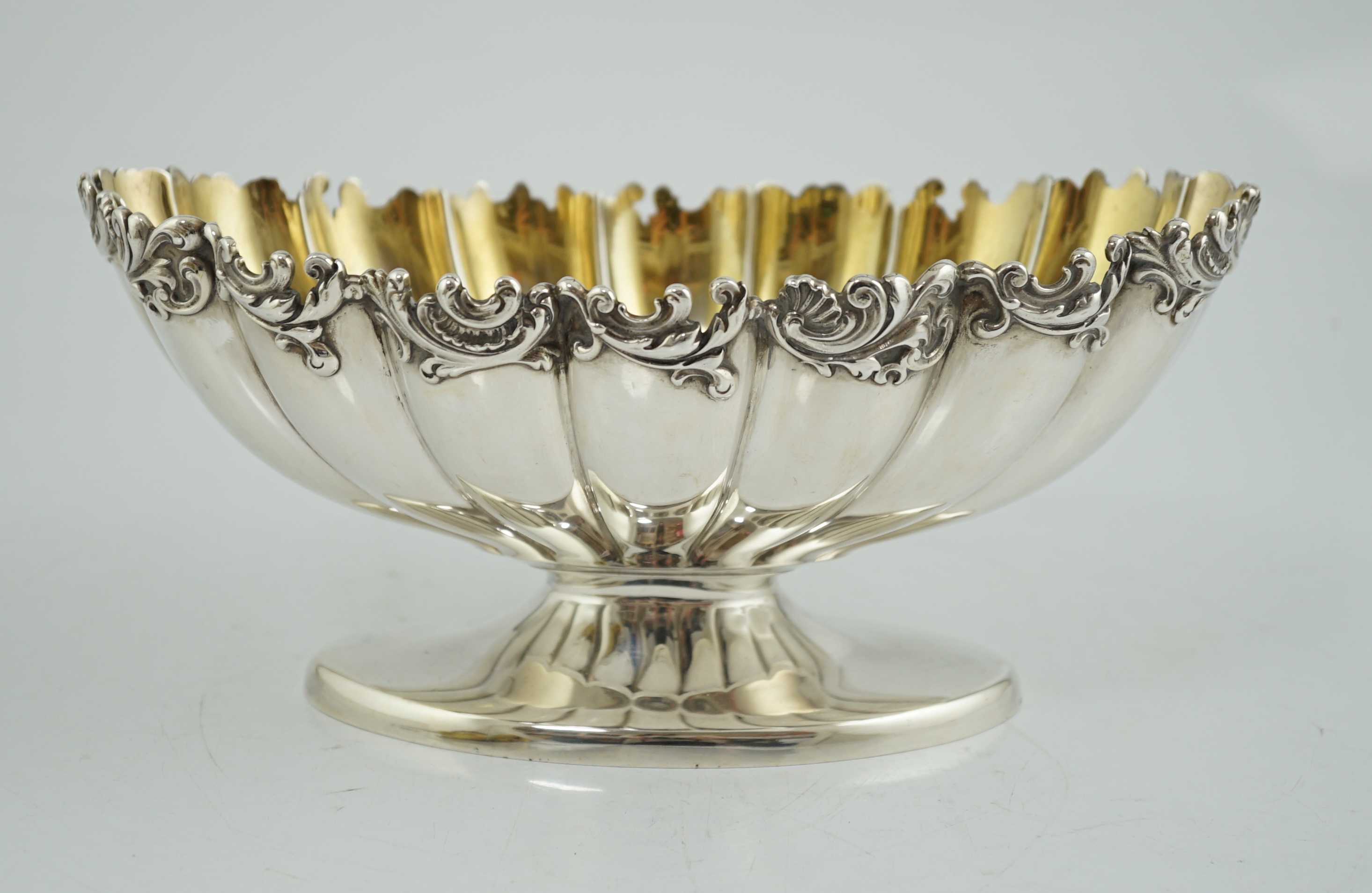 A late 19th century American sterling silver oval pedestal bowl, by Gorham Manufacturing Co